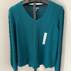 NWT Sonoma Teal V neck Cable Knit Sweater